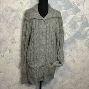 Susan Ess Grey Cable-Knit Cardigan Sweater size L